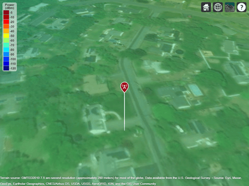 A transmitter site displayed over satellite imagery