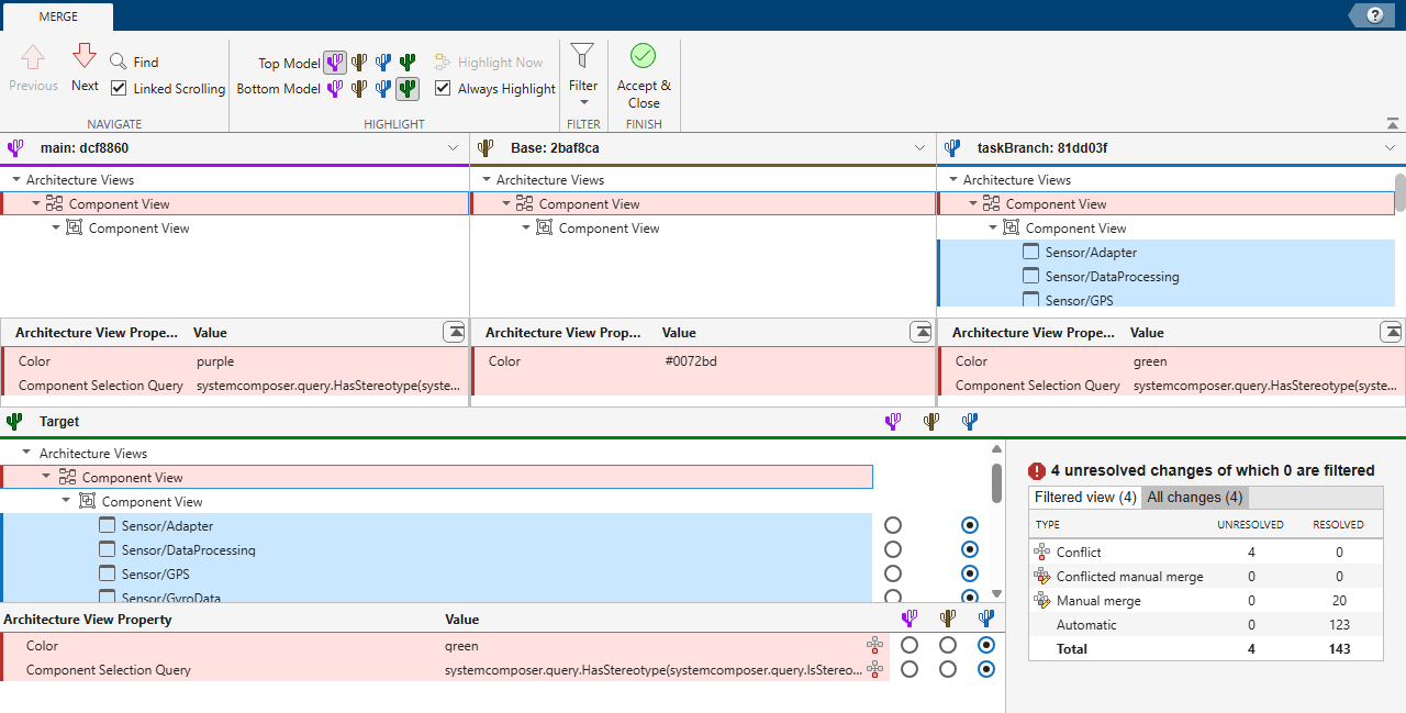 Resolve Conflicts in Architecture Models Using Three-Way Merge