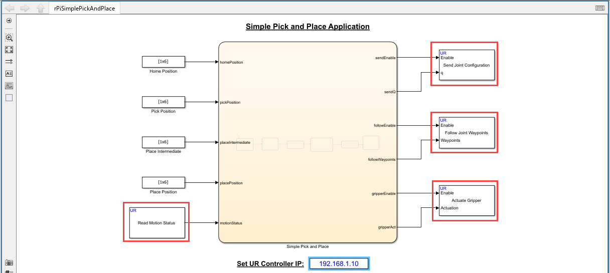 Pick and Place Objects Using Stateflow and RTDE Blocks by Deploying to a Raspberry Pi Board