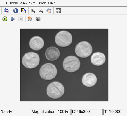 Figure Output image contains an axes object and other objects of type uiflowcontainer, uimenu, uitoolbar. The hidden axes object contains an object of type image.