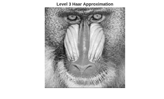 Figure contains an axes object. The hidden axes object with title Level 3 Haar Approximation contains an object of type image.