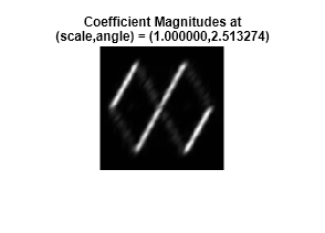 Figure contains an axes object. The hidden axes object with title Coefficient Magnitudes at (scale,angle) = (1.000000,2.513274) contains an object of type image.