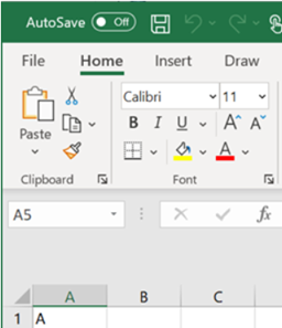 Worksheet cell A1 contains the name of the matrix A.