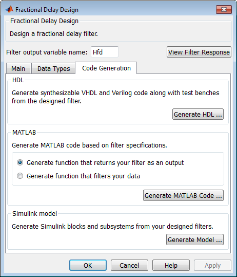 Fractional Delay Design dialog box