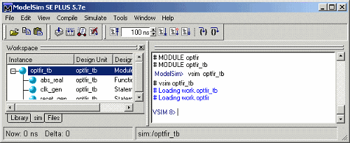 Mentor Graphics ModelSim window