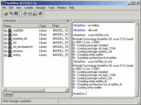 Mentor Graphics ModelSim window