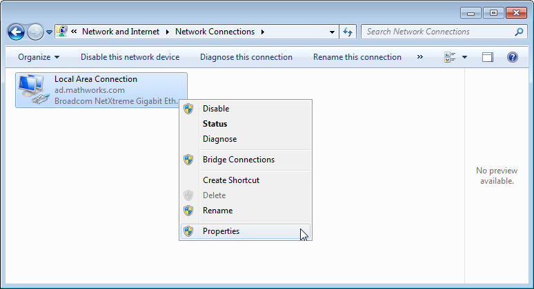 Windows Network Connections window