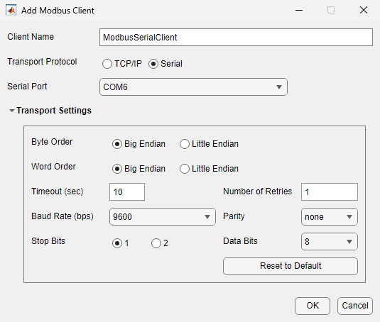 Add Modbus Serial Server