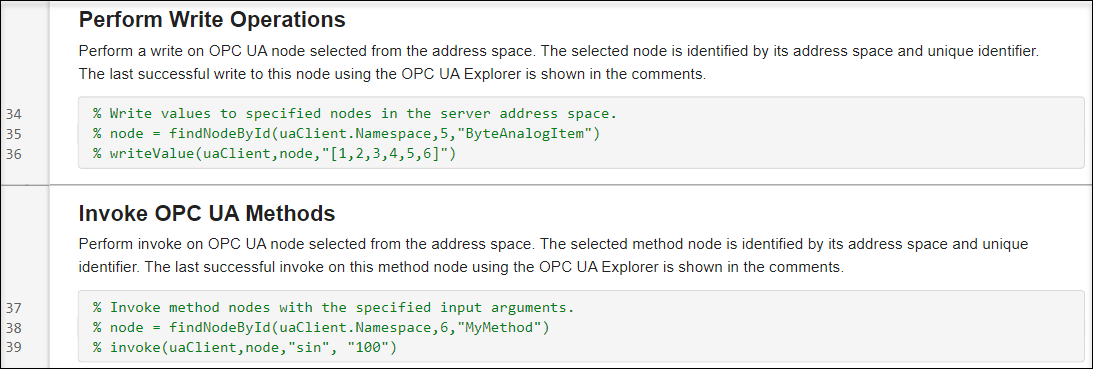 Generated script from OPC UA Explorer for node write or invoke operations
