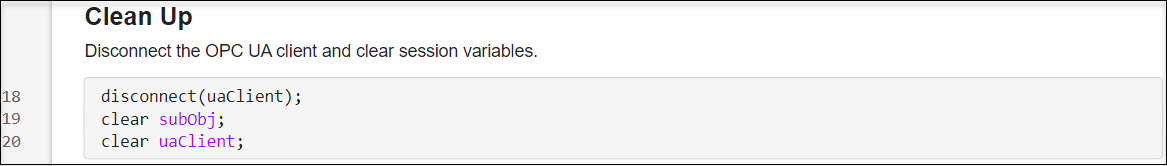 Generated script from OPC UA Explorer for disconnect