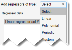 Add regressors of type list. No regressor types are selected.