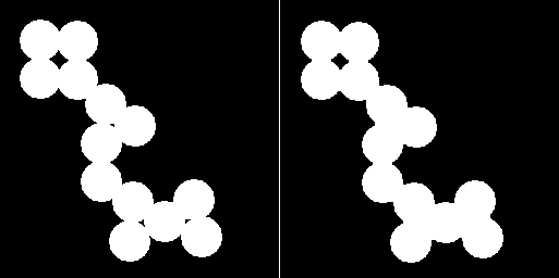 Output of morphological closing applied to a binary image of thirteen touching circles