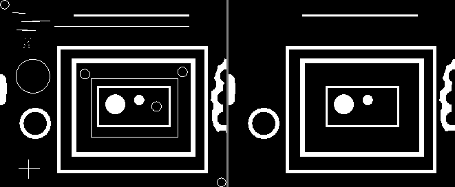 Output of morphological opening applied to a binary image of geometrical shapes and lines