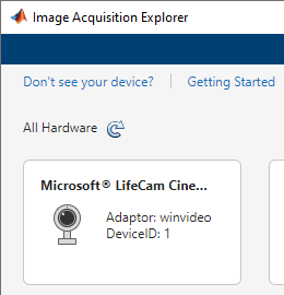 Device card in Image Acquisition Explorer app