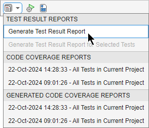 The mouse points to the Generate Test Result Report button