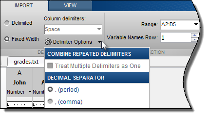 The Delimiter Options are located within the Delimiters section of the Import tab.