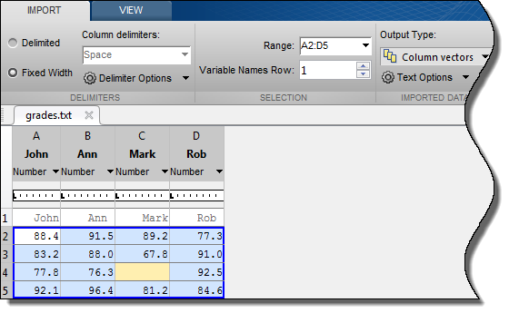 Read Text File Data Using Import Tool MATLAB Simulink