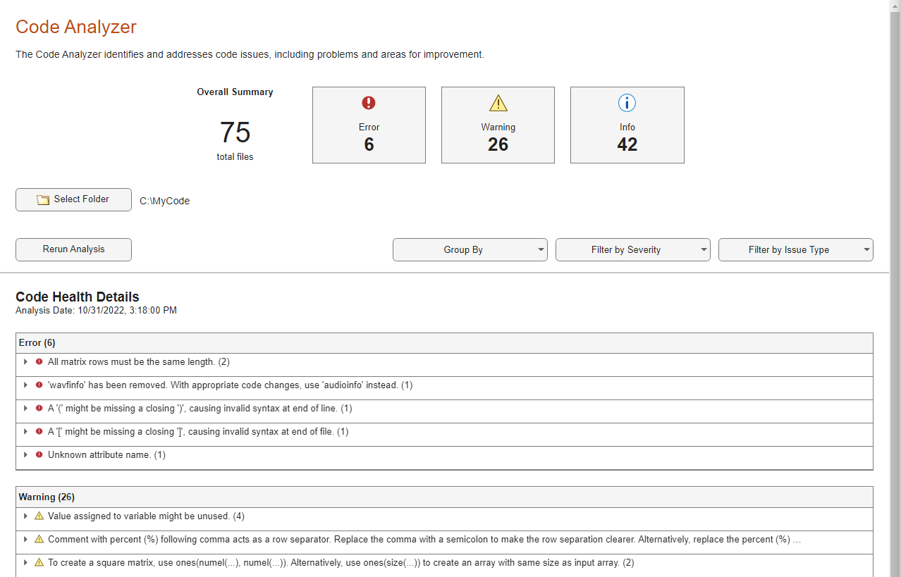 MATLAB Code Analyzer Report MATLAB Simulink MathWorks