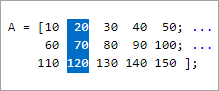 3 by 5 matrix A with the second column selected