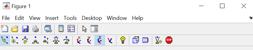 Top portion of a figure window that displays the default figure toolbar and the camera toolbar below it