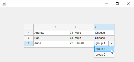 Control table UI component appearance and behavior MATLAB