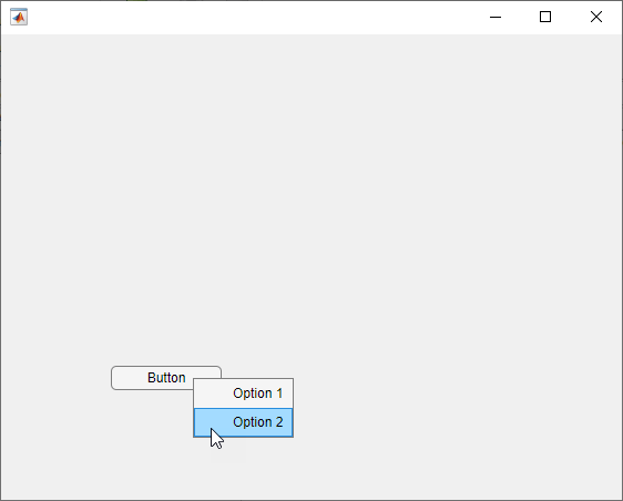 Context menu for a button with two options: "Option 1" and "Option 2"