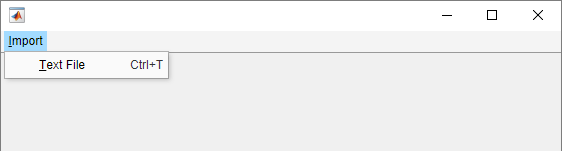 A menu bar with an "Import" item with a "Text File" sub-item. The "I" in "Import" and the "T" in "Text File" are underlined. The Ctrl+T keyboard shortcut is displayed to the right of the "Text File" item.