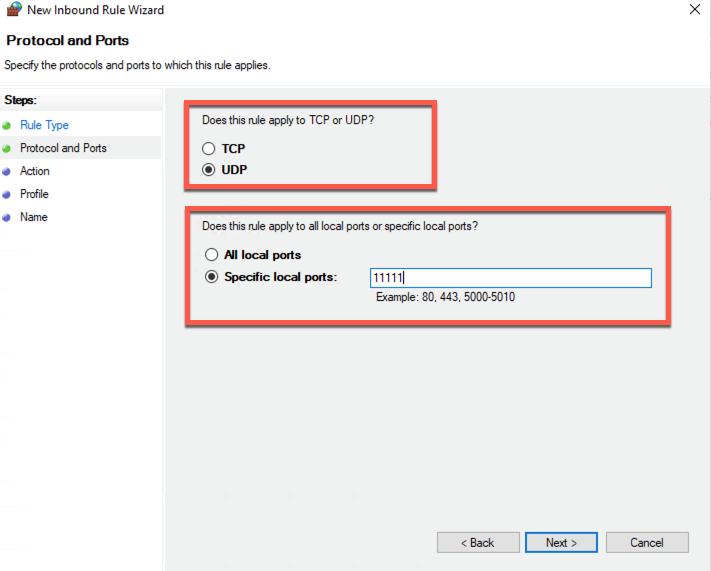 Choose protocol and ports