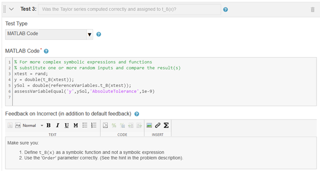 Example of MATLAB code used to calculate and then assess variable equality