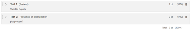 Two assessments as the instructor sees them with one assessment getting 33% of possible points and the other getting 67%