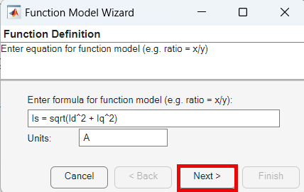 Function model wizard dialog