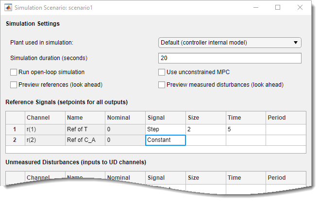 Upper section of the Simulation Scenario dialog box.