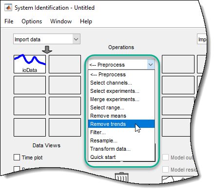 Upper left section of the System Identification app, showing Remove Trends baing selected.