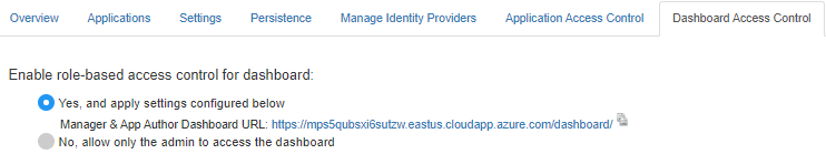Enable dashboard access control section in the dashboard access control tab