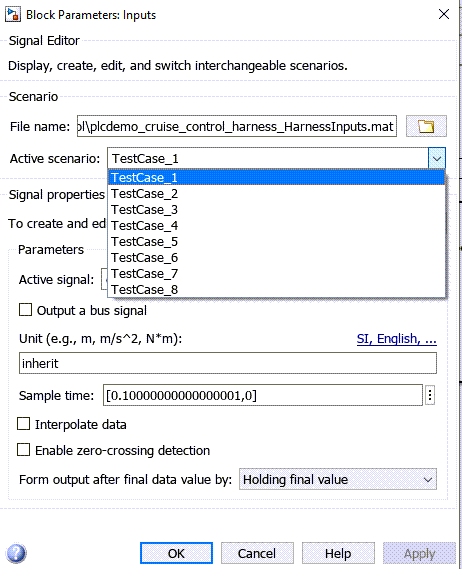 Signal Editor block showing different groups of signals