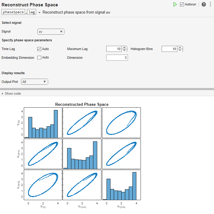 Reconstruct Phase Space task in Live Editor