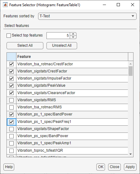 The feature list contains feature names with a check box to the left of each name. The first five check boxes and the eighth and ninth check boxes contain check marks.