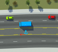 Three vehicles placed in a road with the opposite travel direction of the anchor