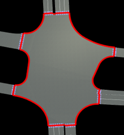 RoadRunner scene built using Scene Builder Tool with Preserve Junction Shape option toggled off