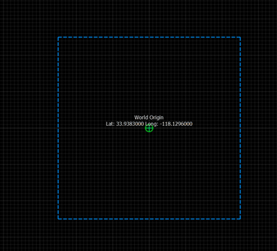 Region where GIS assets can be loaded, with the World Origin point displayed