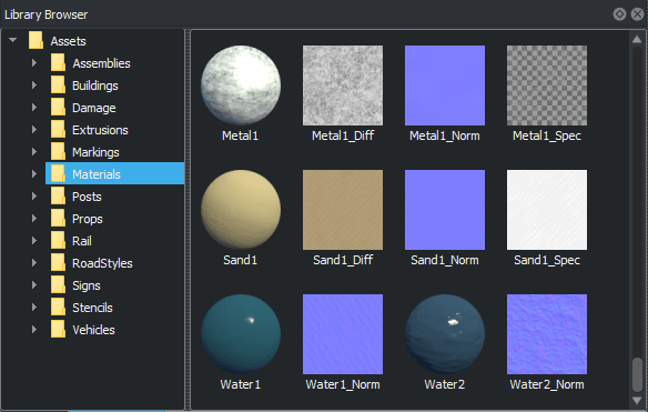 Library Browser open to the Materials asset folder
