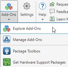 Add-ons toolstrip menu showing Get Add-Ons option which opens the Add-on explorer window