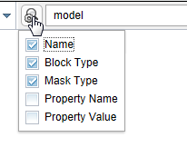 Search for model, with name, block type, and mask type elements selected