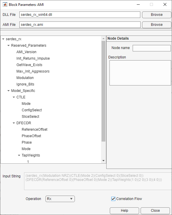 Parameter settings for correlation workflow.