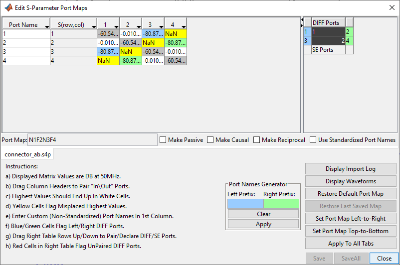 Edit S-Parameter Port Maps