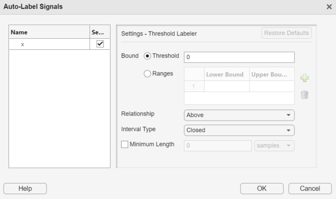 Threshold Labeler dialog box