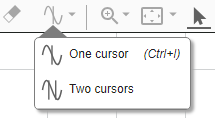 The Show/hide data cursors drop-down list expanded to show the One cursor and Two cursors options.