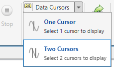 The Data Cursors drop-down expanded to show the One Cursor and Two Cursors options.