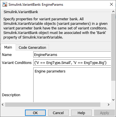 Variant bank dialog box