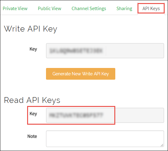 Write API Key Arduino ThingSpeak